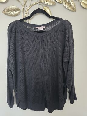 Lightweight Black Scoop Neck Knit Sweater Mesh Second Layer Size 1X Viscose